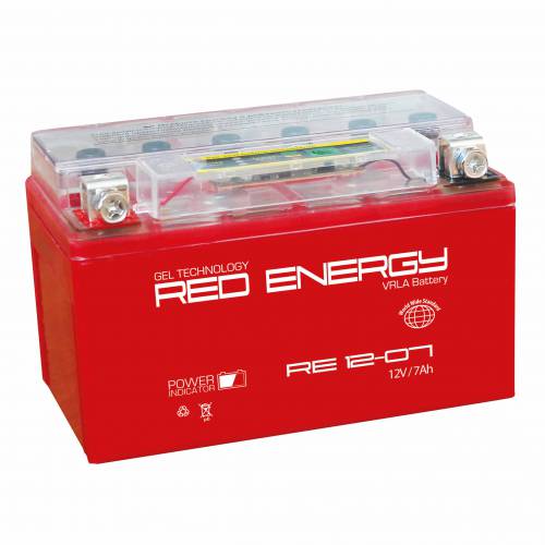 RED ENERGY DS1207 Батарея аккумуляторная 7А/ч 110А 12В прямая поляр. болтовые (МОТО) клеммы